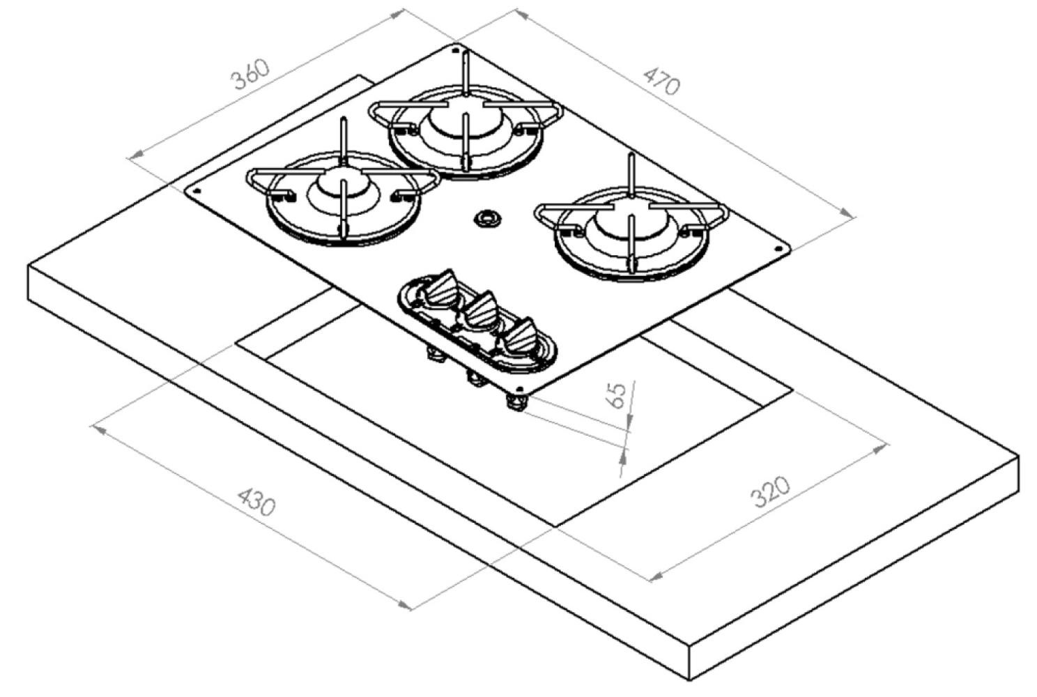 Navy Load Kookplaat RVS 3-Pits 470x360