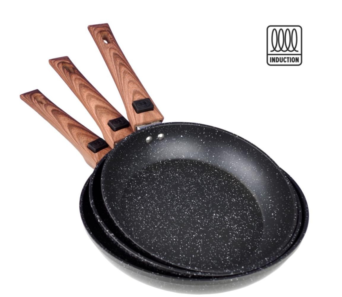 Koekenpannenset Black Line Houtdecor 3-delig Koekenpannenset Black Line Houtdecor 3-delig