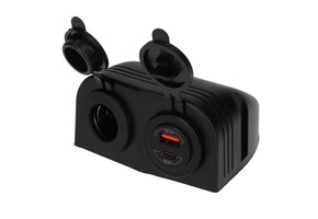 Power Line Contactdoos 12V + USB-A + USB-C Lader Opbouw Zwart