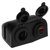 Power Line Contactdoos 12V + USB-A + USB-C Lader Opbouw Zwart Power Line Contactdoos 12V + USB-A + USB-C Lader Opbouw Zwart