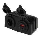 Power Line Contactdoos 12V + USB-A + USB-C Lader Opbouw Zwart Power Line Contactdoos 12V + USB-A + USB-C Lader Opbouw Zwart