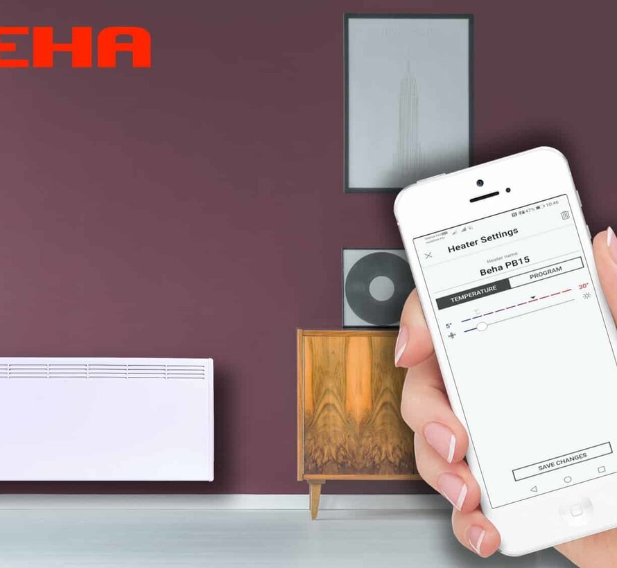 Beha elektrische verwarming - Bluetooth bediening met telefoon of tablet-leverbaar vanaf 400 tot en met 2000 watt