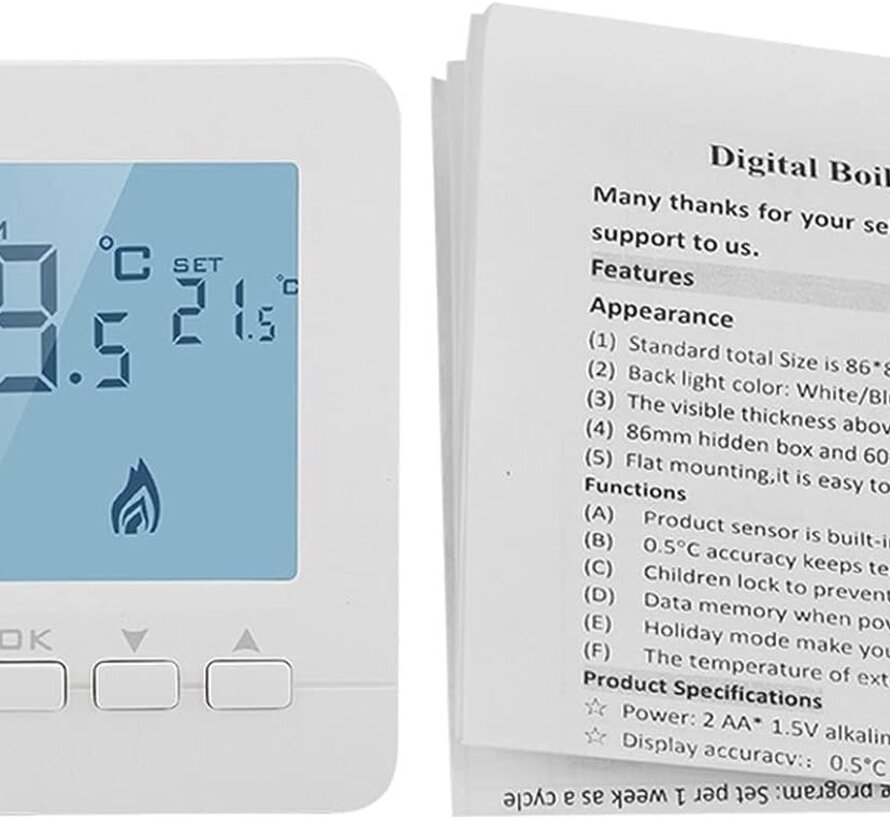 Thermostat Vogue à programmation - Programme hebdomadaire - 3 Ampères - Compatible avec plusieurs modèles de chaudières