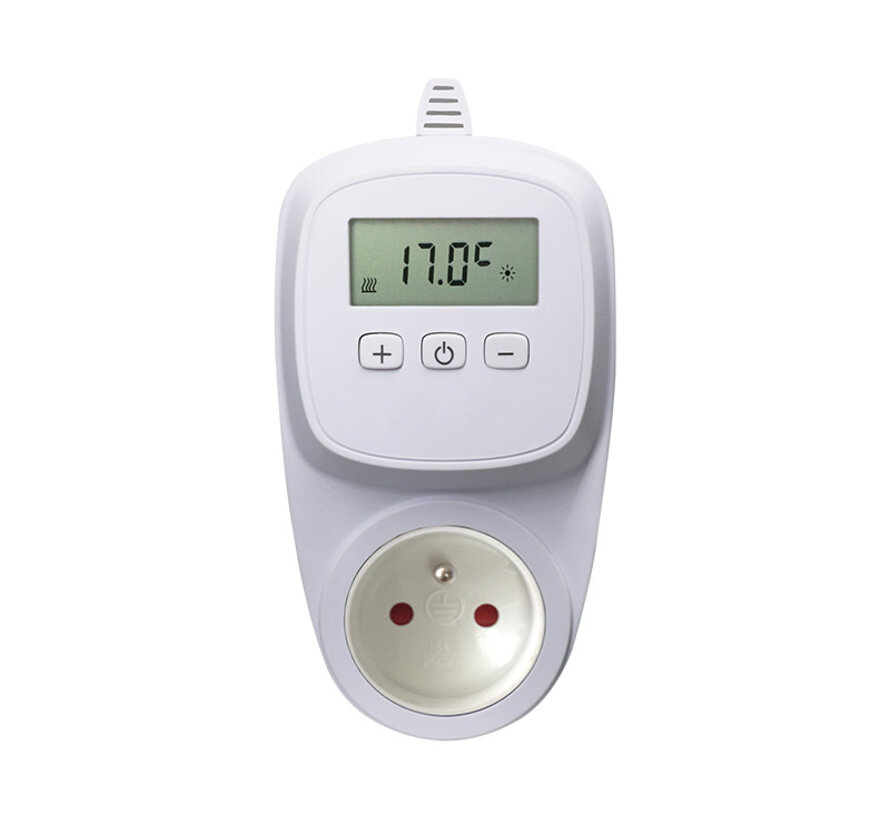Optima Thermostat plug-in TC200 avec prise française. La prise est également adaptée pour la Belgique et la France.