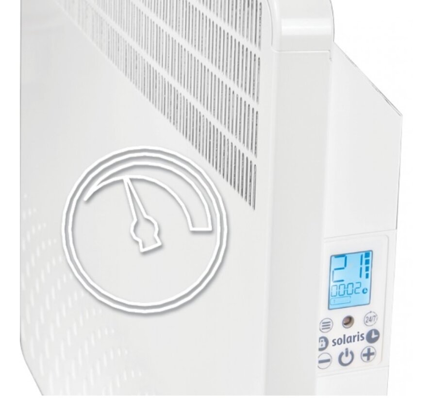 Solaris elektrische convector, klokthermostaat (professional) - 1000 of 2000watt - Voetsteunen en wandbevestigingbeugel meegeleverd