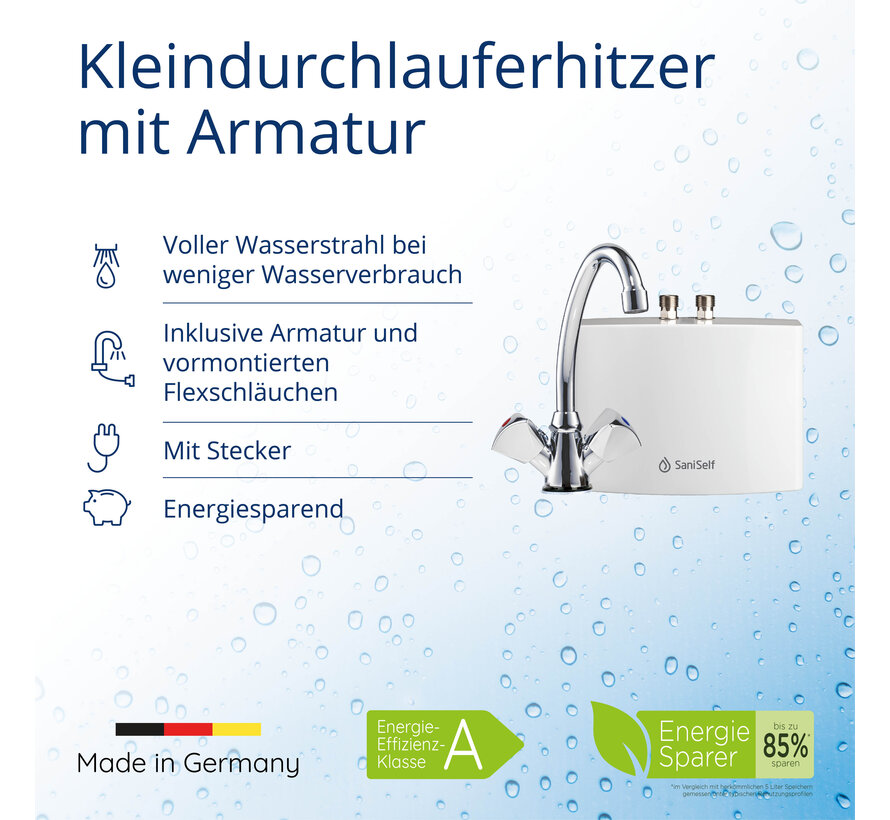 SaniSelf KDU doorstroomverwarmer (onderbouw) - 2 liter / minuut- Energielabel A - Met stekker - Herkomst Duitsland