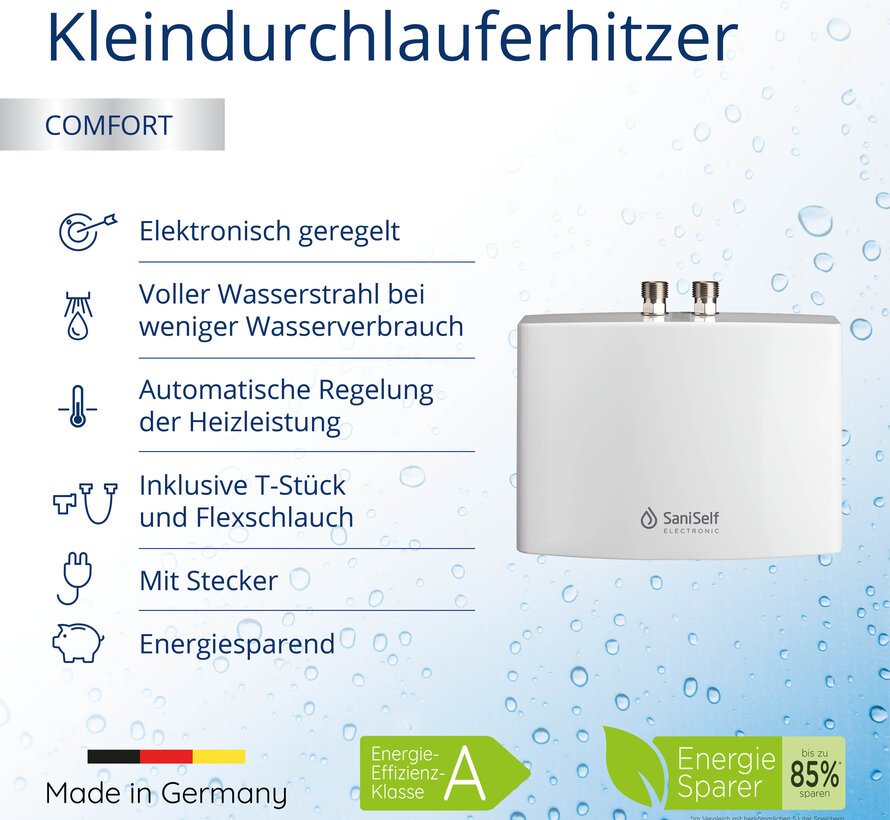 SaniSelf KDE Electronisch onderbouw doorstromer - 3500 watt - 2 liter/ minuut - Met stekker - Herkomst Duitsland