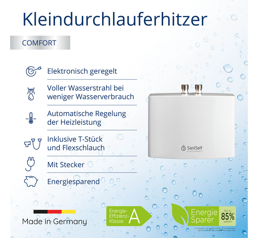 SaniSelf KDE Electronisch onderbouw doorstromer - 3500 watt - 2 liter/ minuut - Met stekker - Herkomst Duitsland