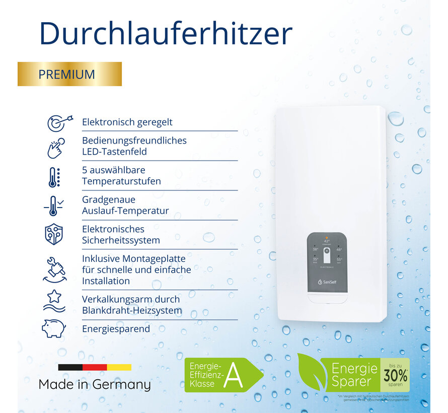 SaniSelf Premium doorstromer, 18 kW, circa 8,0 liter/min van 37gr,