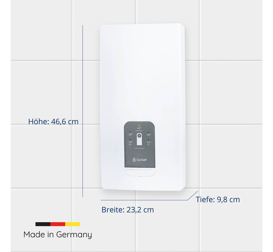 SaniSelf Premium doorstromer, 18 kW, circa 8,0 liter/min van 37gr,
