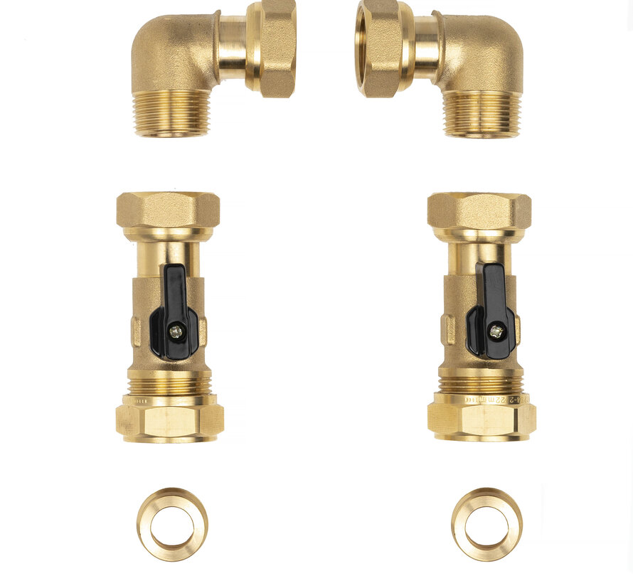 NoCalc Set de vannes de fermeture pour montage angulaire + horizontal 22 mm + 15 mm.