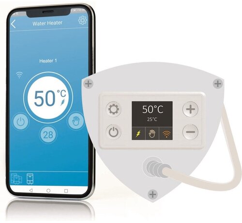 Hottech elektrisch verwarmings element met Wifi - 6/4 Aansluiting - Smart functie, programmeerbaar met dag en week programma - 2.0 en 3.0 Kw