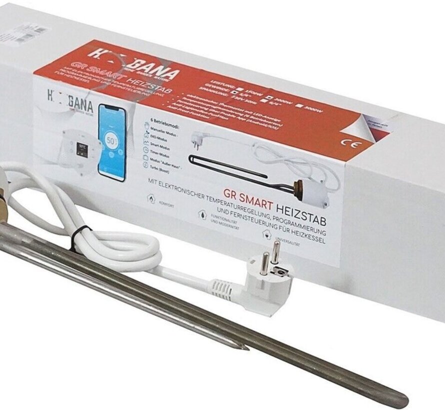 Hottech elektrisch verwarmings element met Wifi - 6/4 Aansluiting - Smart functie, programmeerbaar met dag en week programma - 2.0 en 3.0 Kw