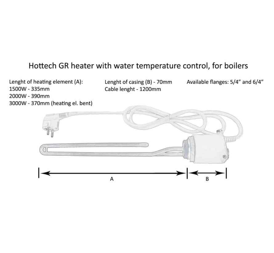 Hottech GR elektrisch schroef warmte-element met thermostaat (1,5 kW - 3,0 kW)