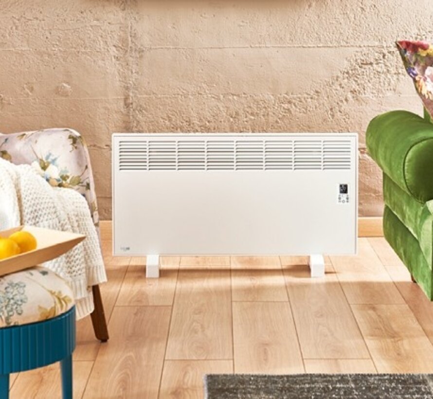 Ivigo chauffage électrique Smart - Professionnel Wi-Fi - 500 à 2500 watts - Chauffage entièrement programmable - Contrôle via votre téléphone ou directement sur l'appareil - Comprend un support mural et des pieds - Fabriqué en Europe