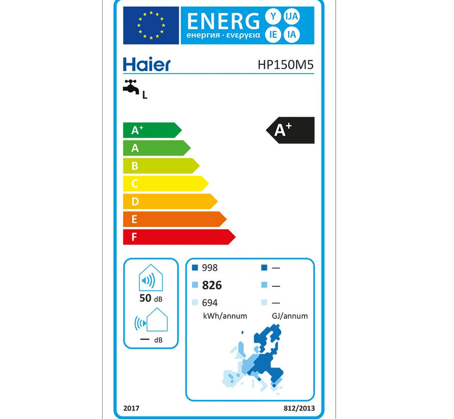 Haier warmtepompboiler model HP150M5 - 149 liter inhoud - Energielabel A+ - Subsidie