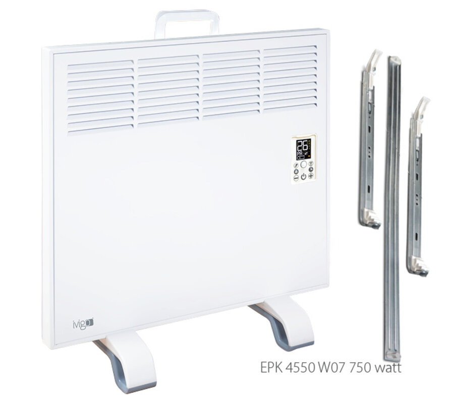 Ivigo chauffage électrique Smart - Professionnel Wi-Fi - 500 à 2500 watts - Chauffage entièrement programmable - Contrôle via votre téléphone ou directement sur l'appareil - Comprend un support mural et des pieds - Fabriqué en Europe