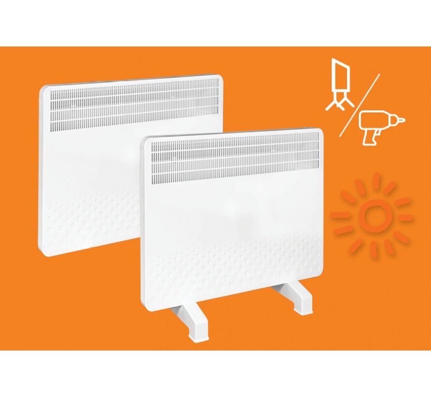 Solaris elektrische convector, klokthermostaat (professional) - 1000 of 2000watt - Voetsteunen en wandbevestigingbeugel meegeleverd