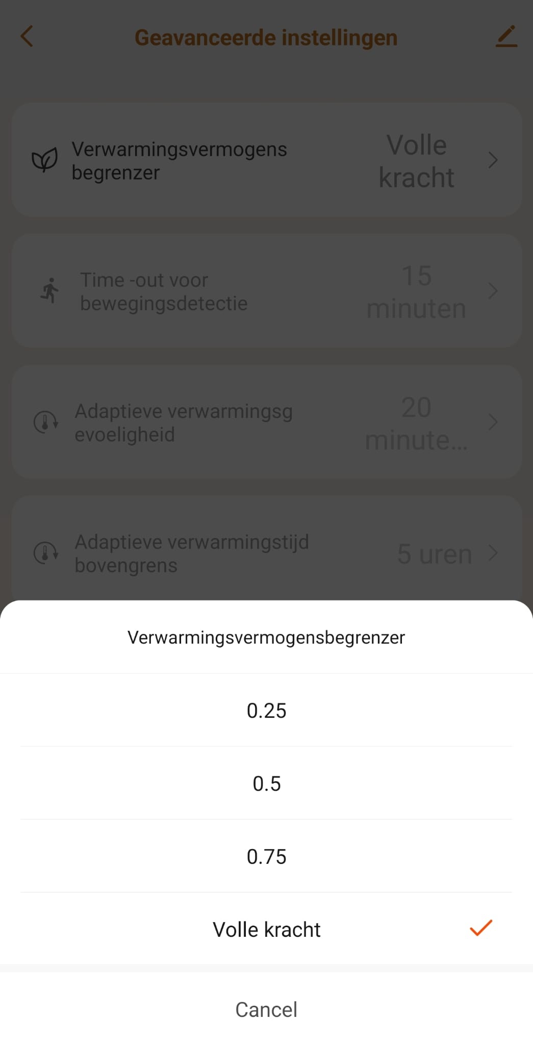 Instelling vermogensbegrenzer Ivigo Smart