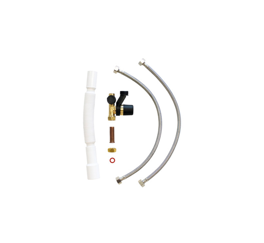 Boiler aansluitset, Basis - 2x flexibele slang, inlaatcombinatie, afvoerslang en aansluitbuis boiler