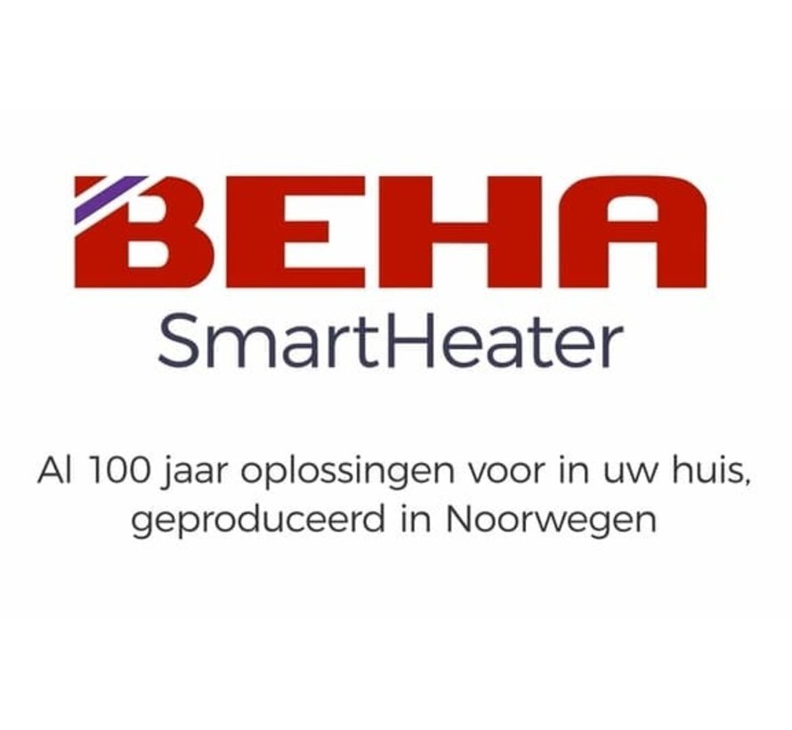 Beha elektrische convectie kachel, 400 t/m 1250w, klokthermostaat met via wifi programmeren klok en temperatuurinstelling