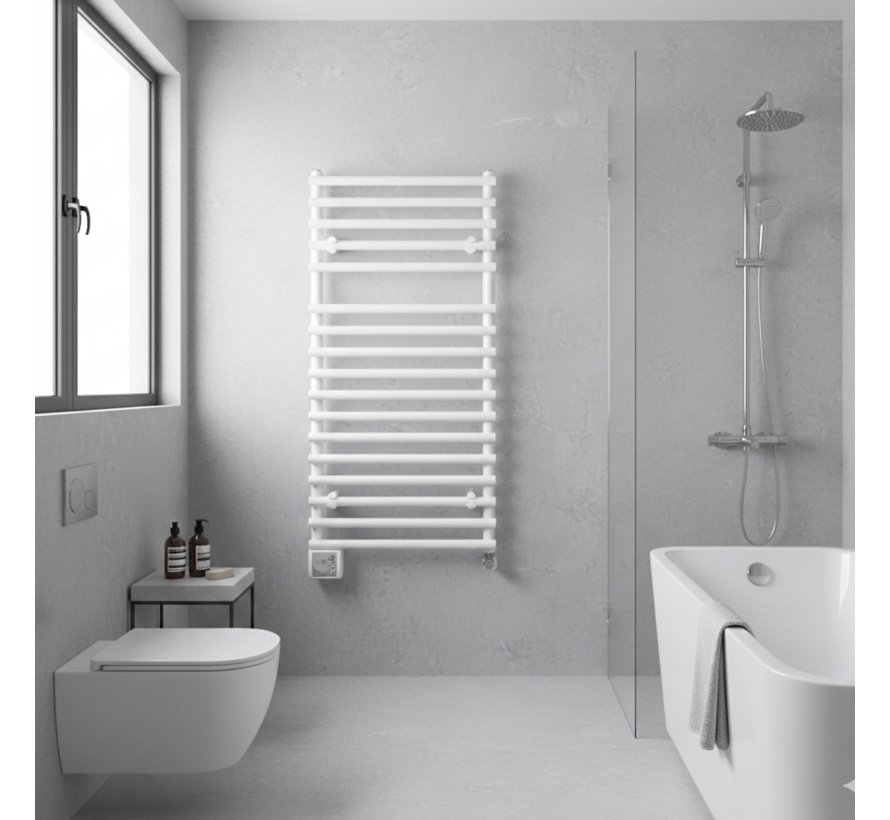 Ivigo elektrische handdoekradiator, digital - 275 watt - 500 x 650mm, Wit met 3 instel mogelijkheden