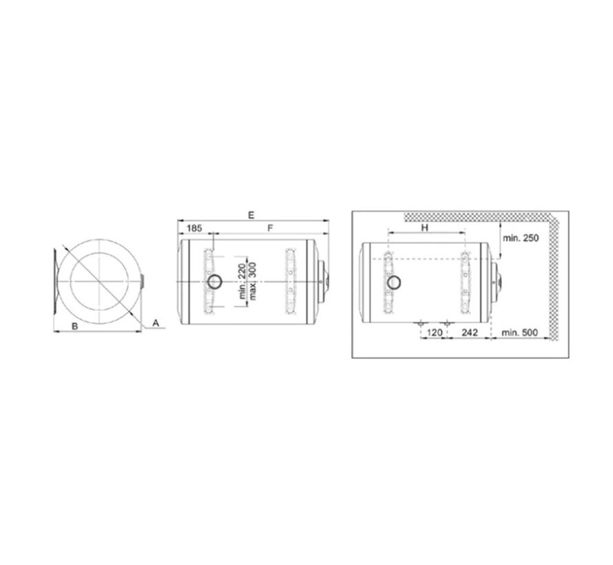Bosch elektrische boiler, Tronic 1000T - 50 t/m 150 liter - Horizontale montage