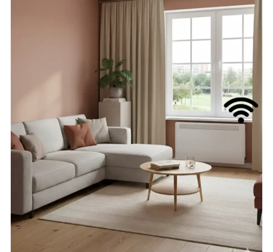 Beha elektrische convectie kachel, 400 t/m 2000w, klokthermostaat met wifi, te programmeren voor tijd en temperatuur instellingen ook via de beha app.