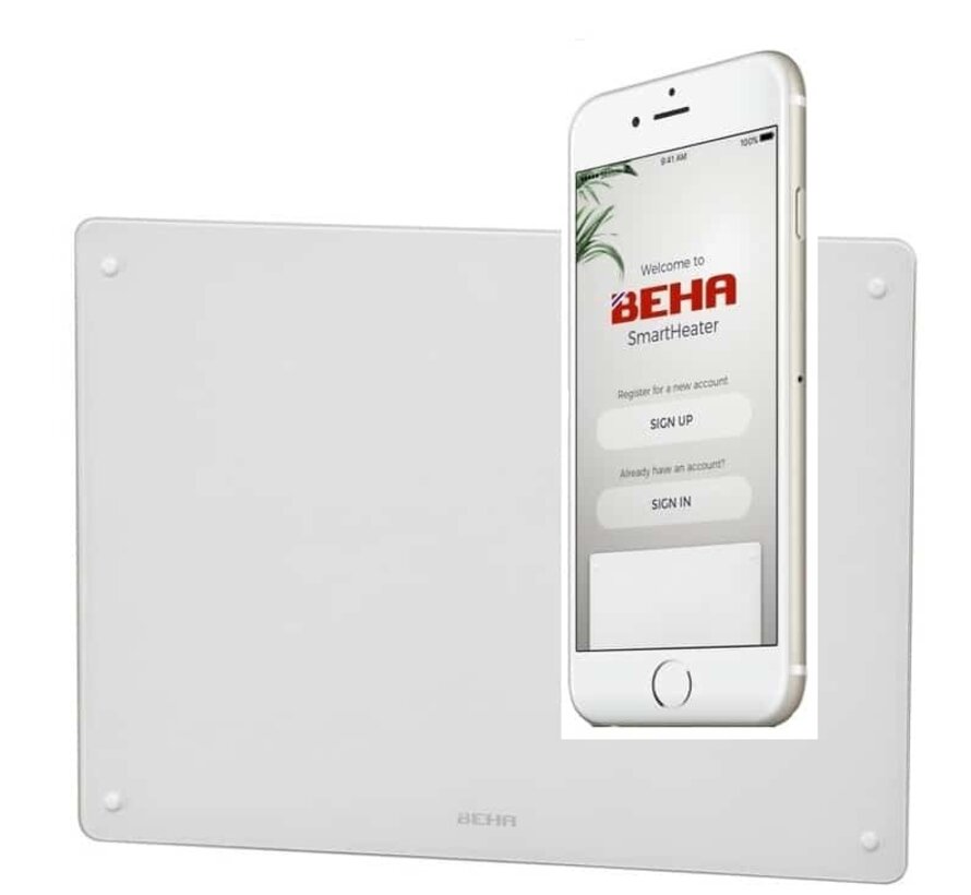 Beha PGV Wifi elektrische convector (400-1250W) - Luxe glazen frontplaat Wit