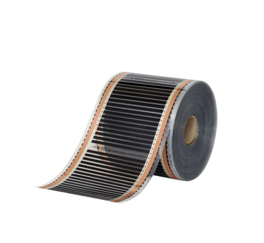 Infrarood vloerverwarmingsfolie, 50cm breed - 100w/m2 - met gesoldeerde VMVL aansluitkabel  a 100cm