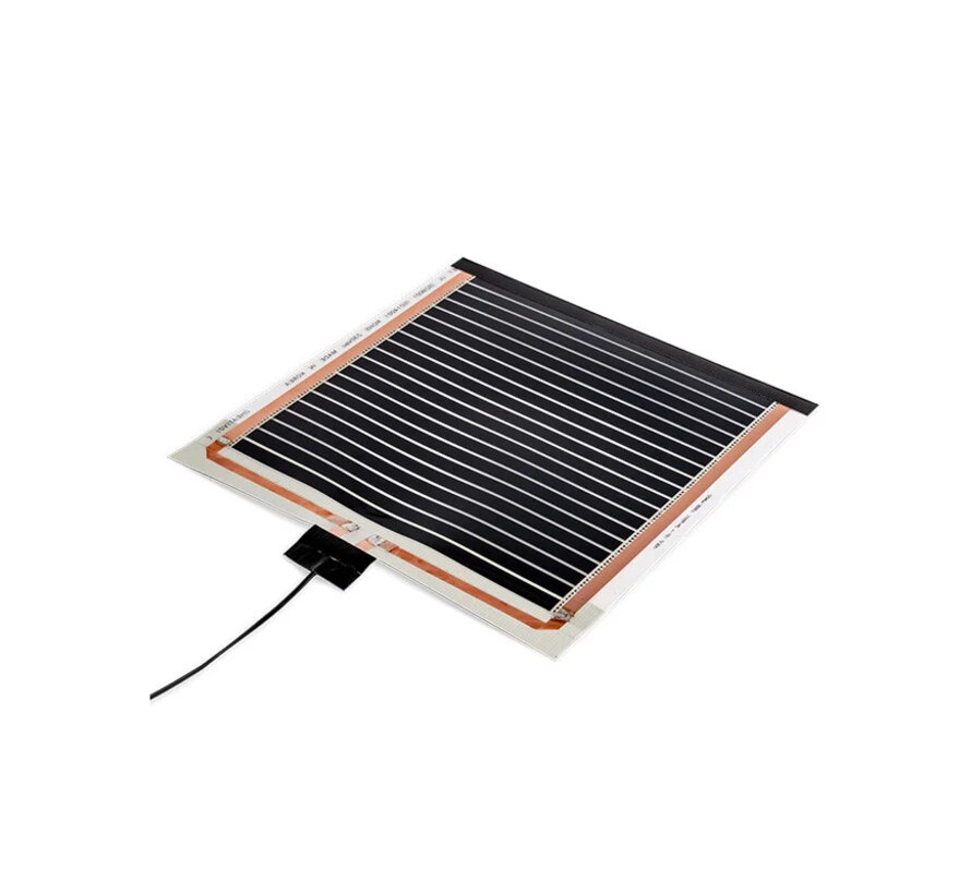 Infrarood vloerverwarmingsfolie, 75cm breed - 50w/m2 - met gesoldeerde VMVL aansluitkabel  a 100cm