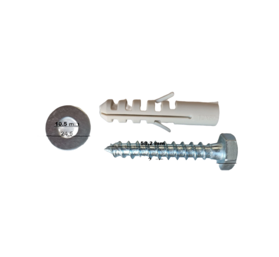 Boiler ophangschroeven set, M10 - bout, plug en ring. set van 2 stuks