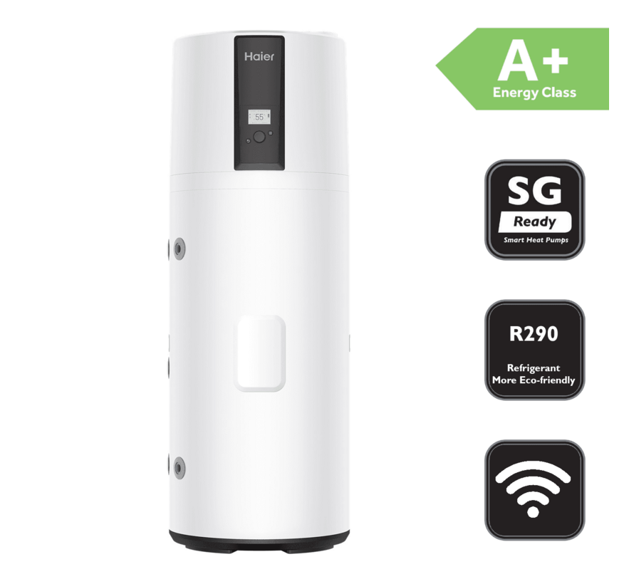 Haier warmtepompboiler, M7-C serie - 200 of 250 liter. Label A+  met wisselaar