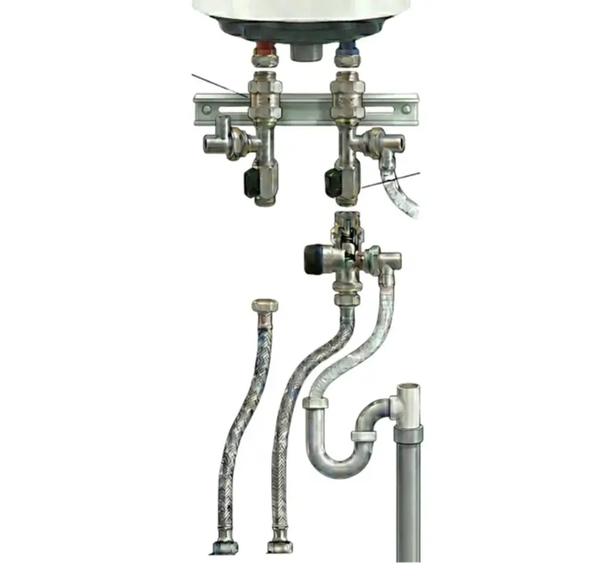 Boiler Aansluitset Premium 1/2" met Watts isolatiekoppelingen en leegloopvoorziening