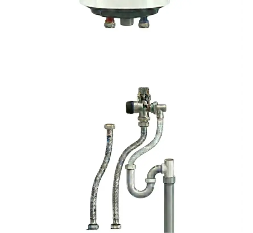 Universele Wandboiler Aansluitset Basis 1/2" met inlaatcombinatie en flexibele slangen