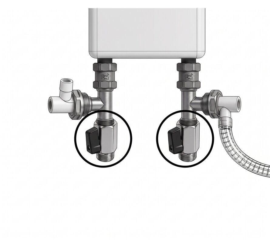 BONFIX Verchroomde Mini Kogelkraan 1/2" (buitendraad x binnendraad) met zwarte vleugelknop