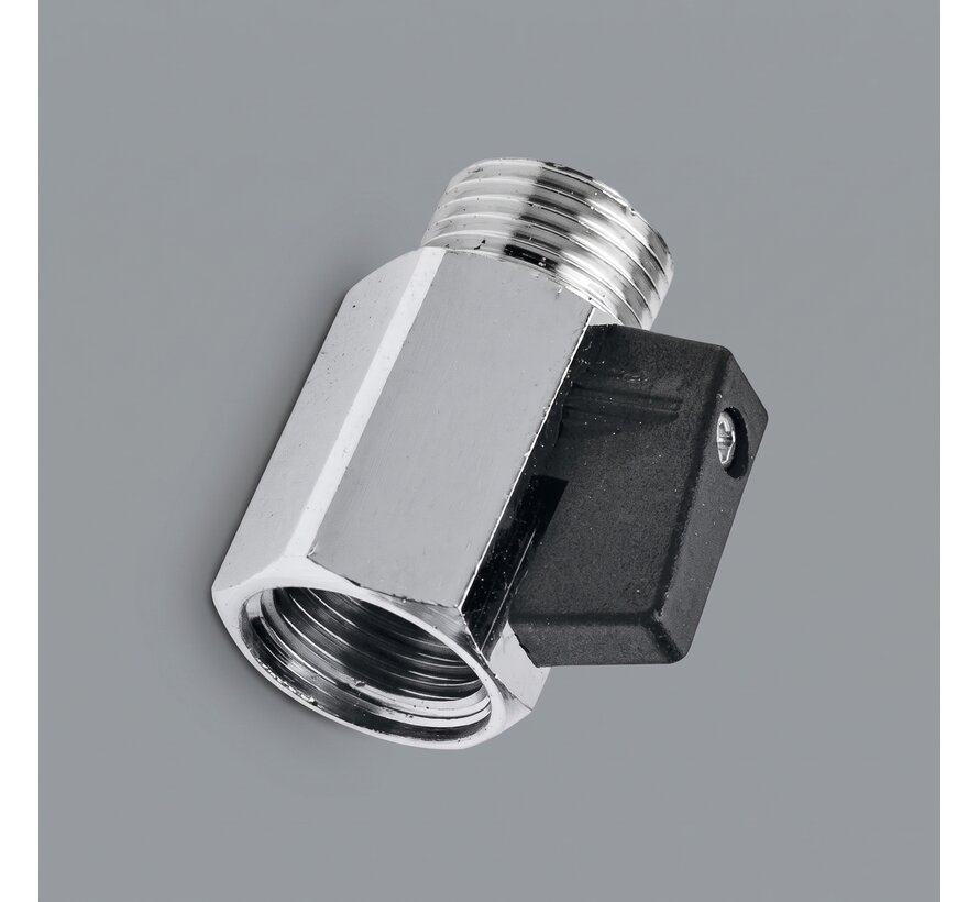 BONFIX Verchroomde Mini Kogelkraan 1/2" (buitendraad x binnendraad) met zwarte vleugelknop