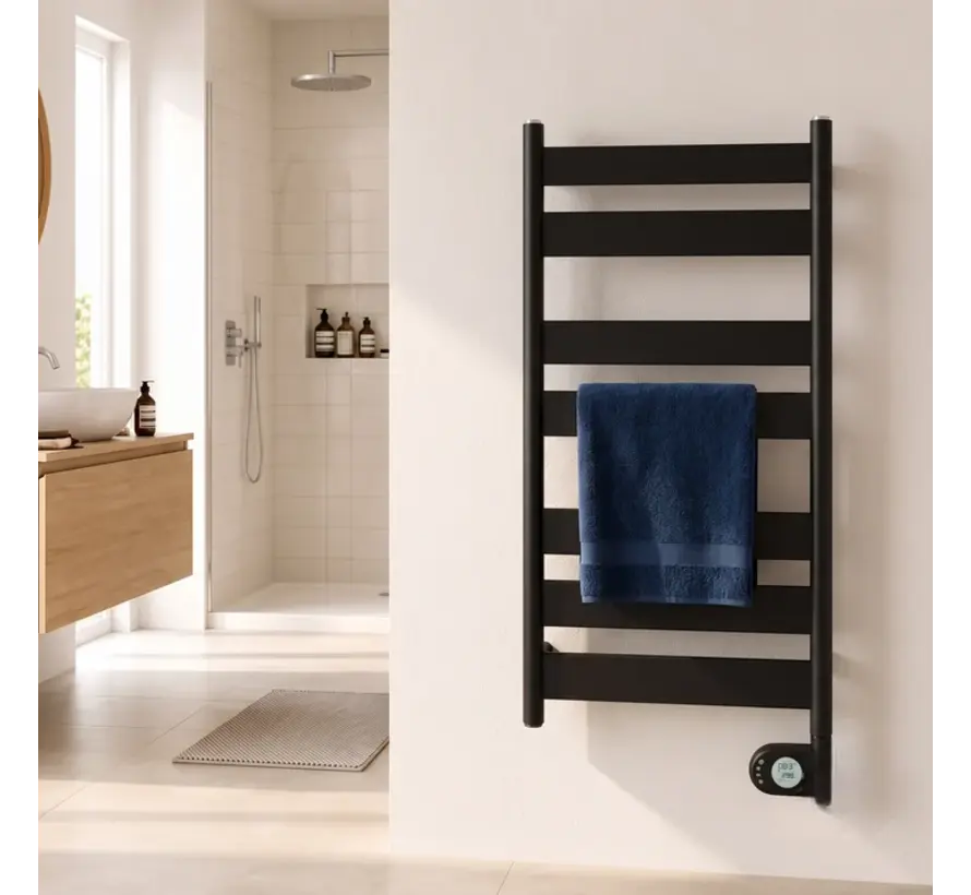 Adax Wave Elektrische Design Handdoekradiator Mat Zwart – Noors Comfort met LCD Display