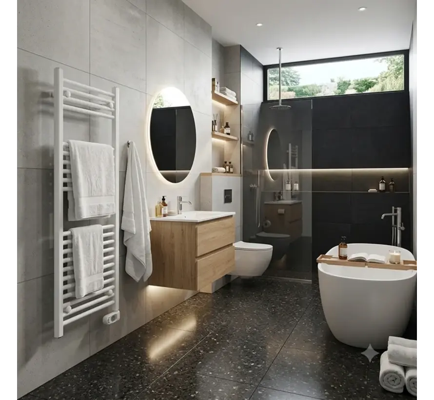Adax Comfort Elektrische Design Handdoekradiator Mat Wit – Tijdloos D-Profiel met Musa Eco Display