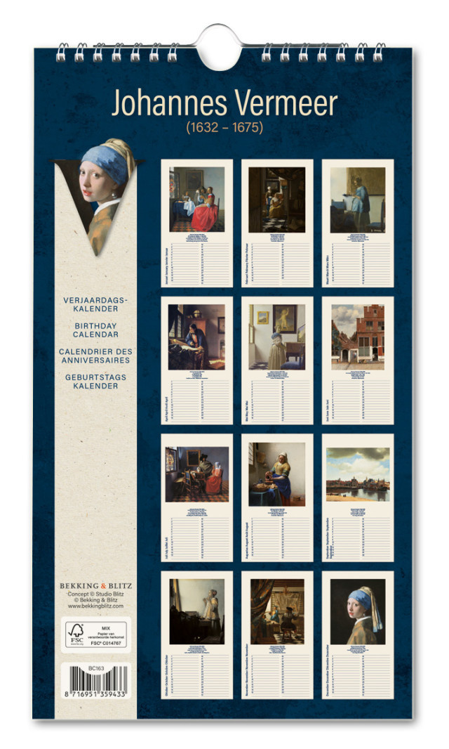 Johannes Vermeer Birthday Calendar 