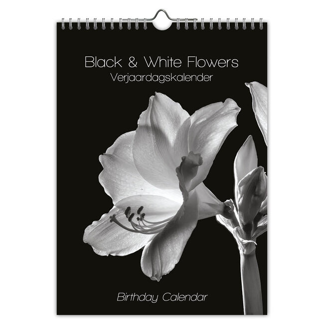 Calendario di compleanno con fiori in bianco e nero