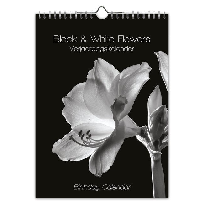 Comello Calendario di compleanno con fiori in bianco e nero