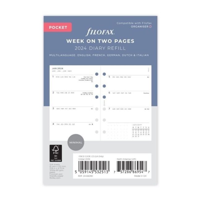 Filofax Pocket Vulling Week Op 2 Pagina's 2024