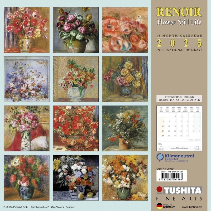 Renoir Flores Naturaleza Muerta Calendario 2025 Rápido y