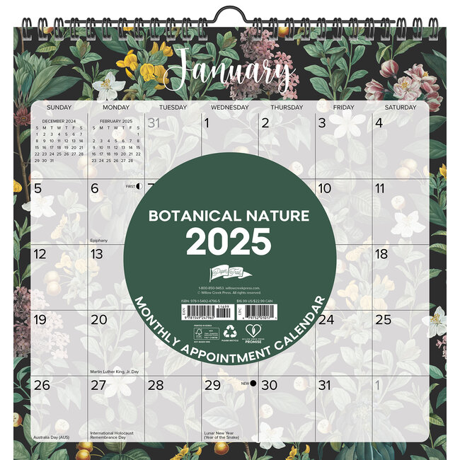 Willow Creek Calendrier spiralé Botanic 2025