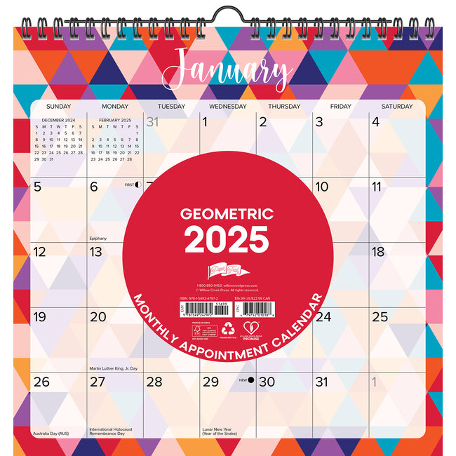 Calendario geométrico en espiral 2025