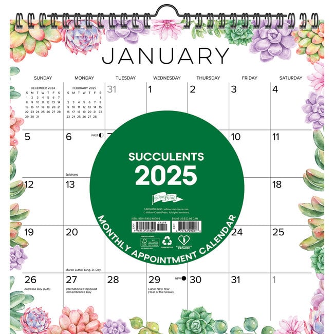 Willow Creek Calendario a spirale delle succulente 2025