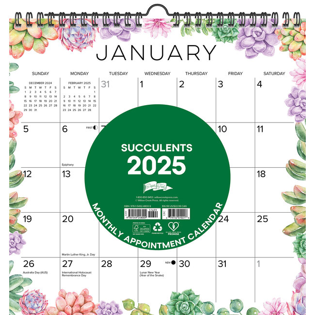 Willow Creek Suculentas Calendario en espiral 2025