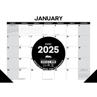 Willow Creek Basic Desk Pad - Calendrier de bureau 2025 étroit