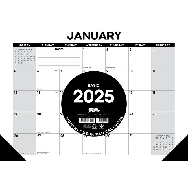 Willow Creek Basic Desk Pad - Desk Calendar 2025 Narrow